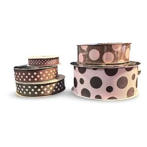 Brown & Pink Polka Dot Ribbon Lot – 5 Rolls